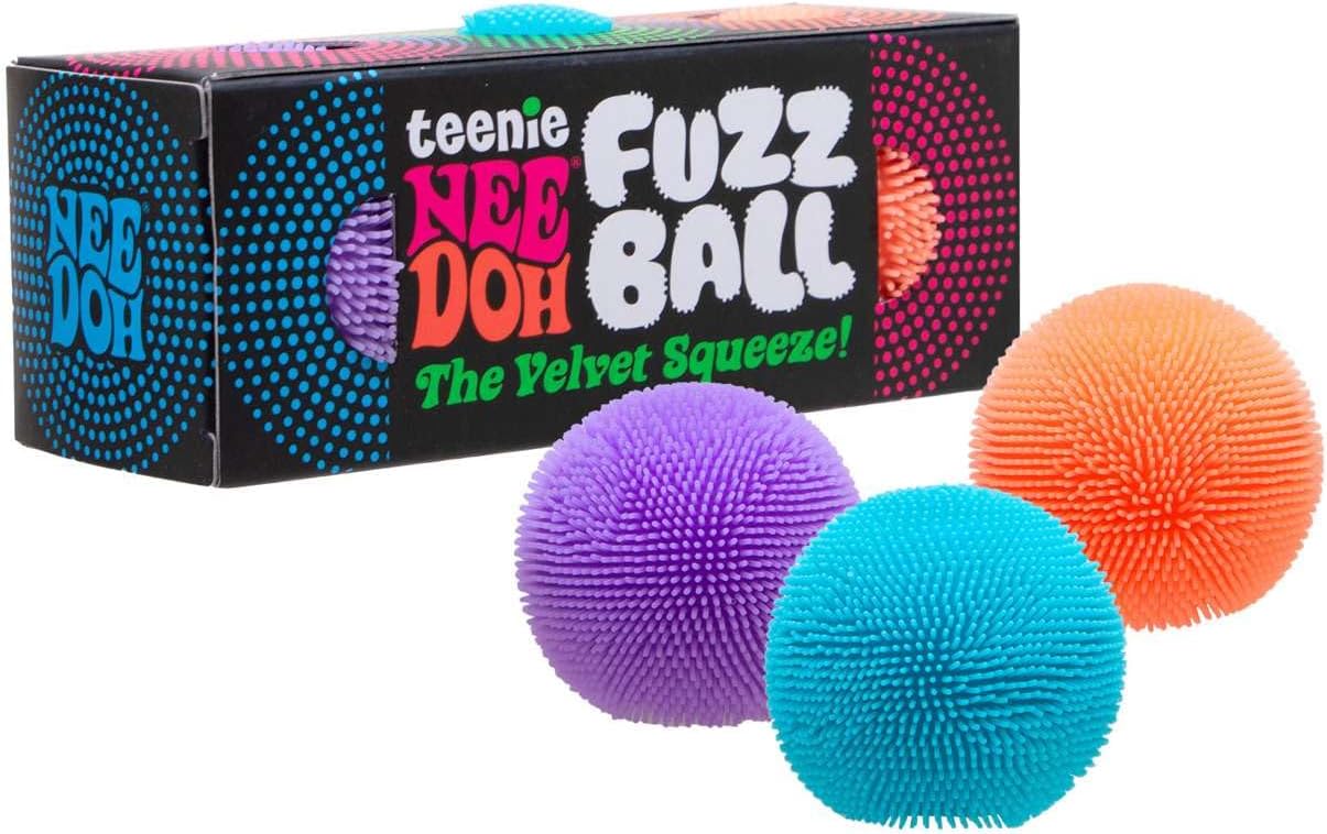 Schylling Teenie NeeDoh Fuzz Ball - 3 Teenie Squeeze Toys with a Velvet Texture and Soft Cloud Squish - 1" Balls - Color May Vary